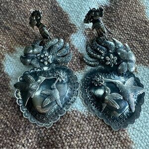Frederico Jimenez Silver Heart and Hummingbird Earrings